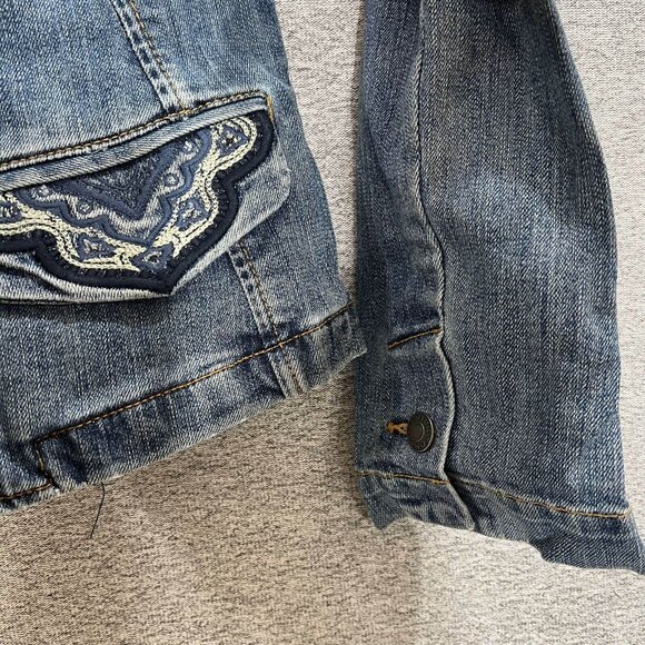 Tommy Hilfiger Jean Jacket Women M Blue Cropped Medium Wash Button Up Denim - Picture 6 of 11